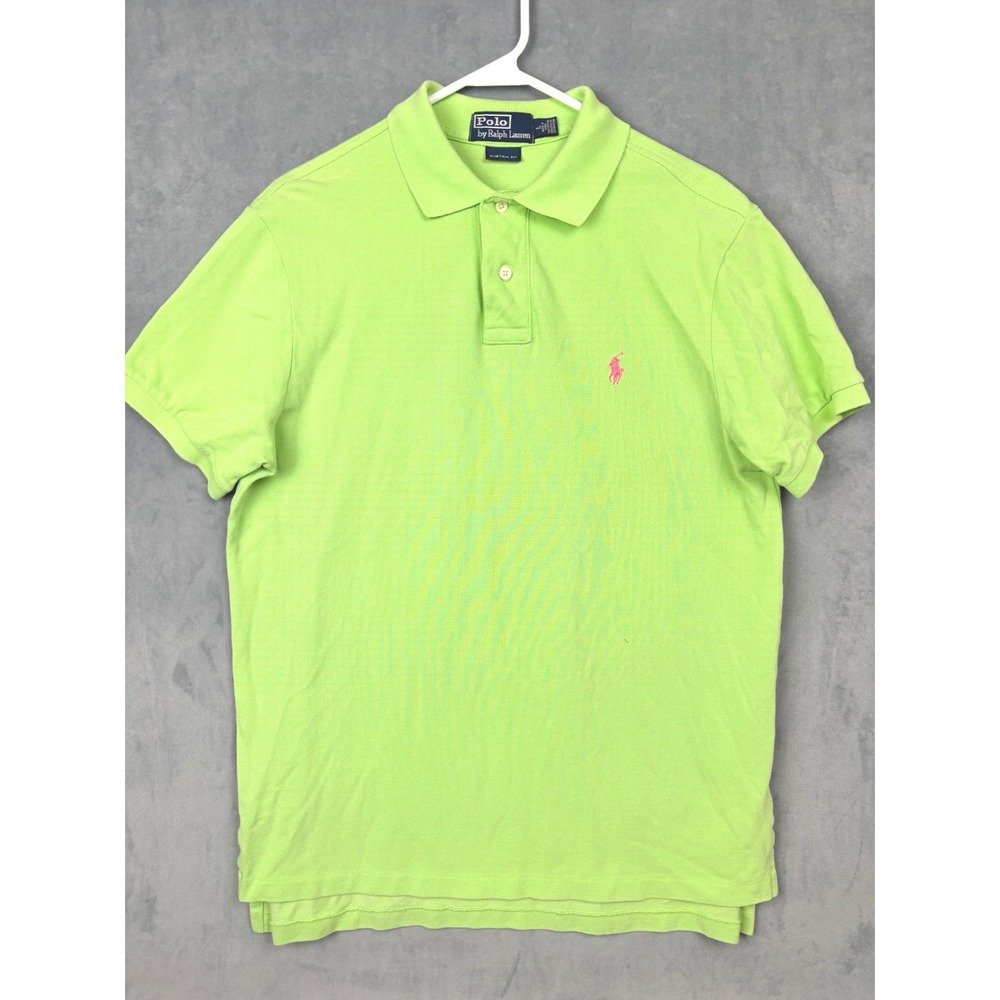 Polo Ralph Lauren Mens Custom Fit Lime Green Pink Pony Logo Polo Shirt Large